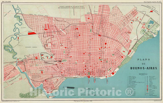 Historic Map : Argentina , Buenos Aires (Argentina), 1888 Plano de Buenos-Aires. , Vintage Wall Art