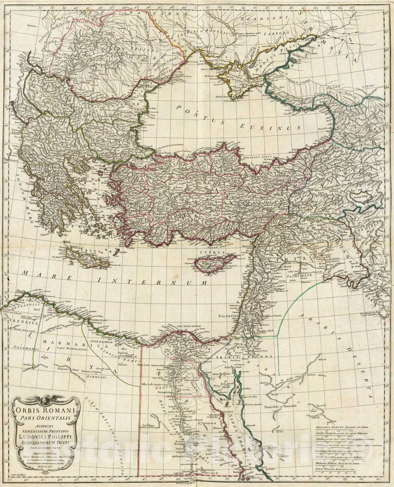 Historic Map : Rome, Eastern Hemisphere 1764 Orbis Romani, pars orientalis. , Vintage Wall Art