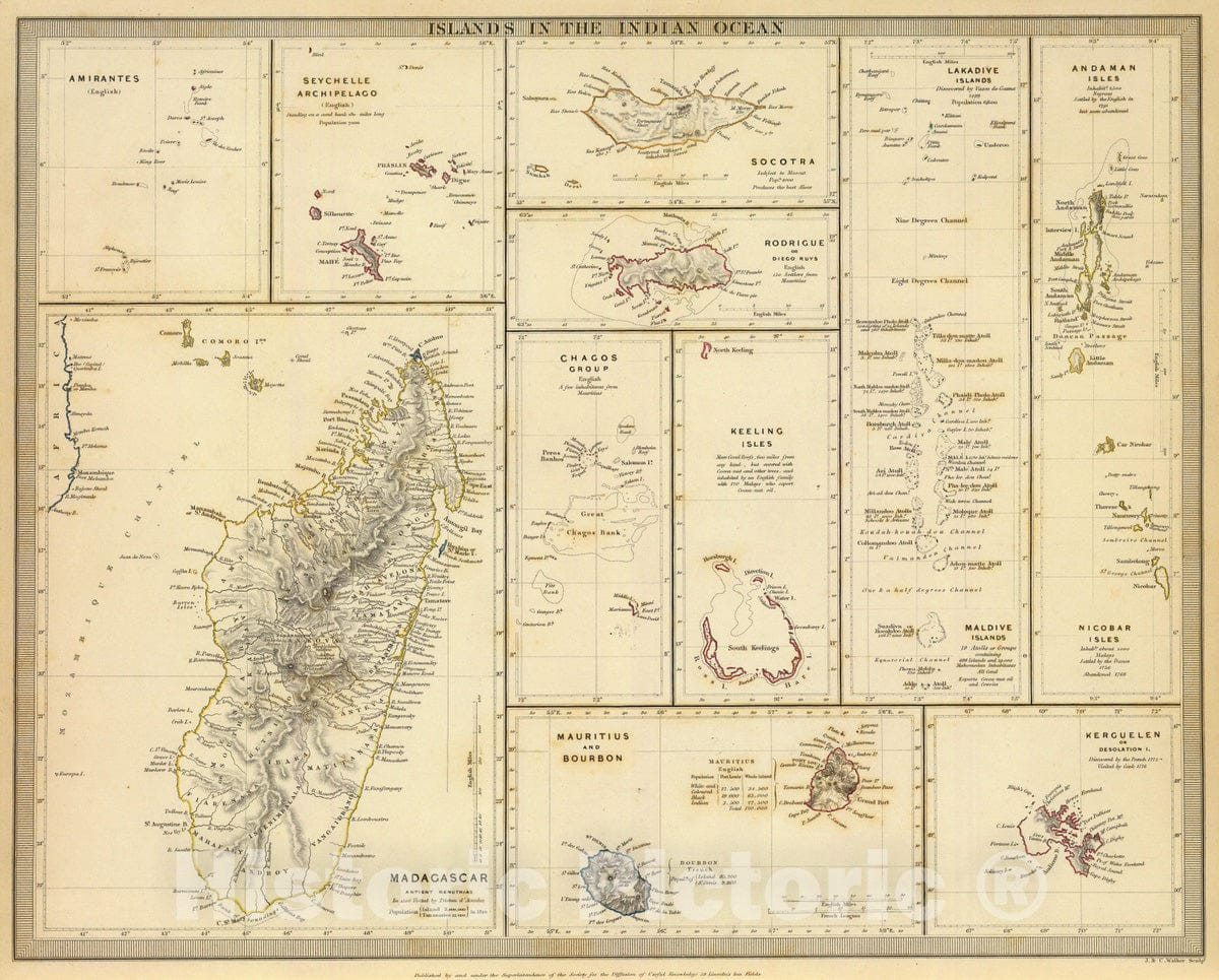 Historic Map : 1844 Indian Ocean Islands. - Vintage Wall Art