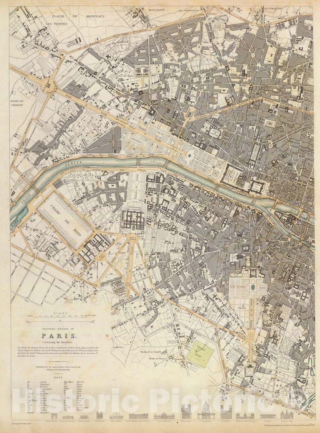 Historic Map : 1834 Paris, Western division. - Vintage Wall Art