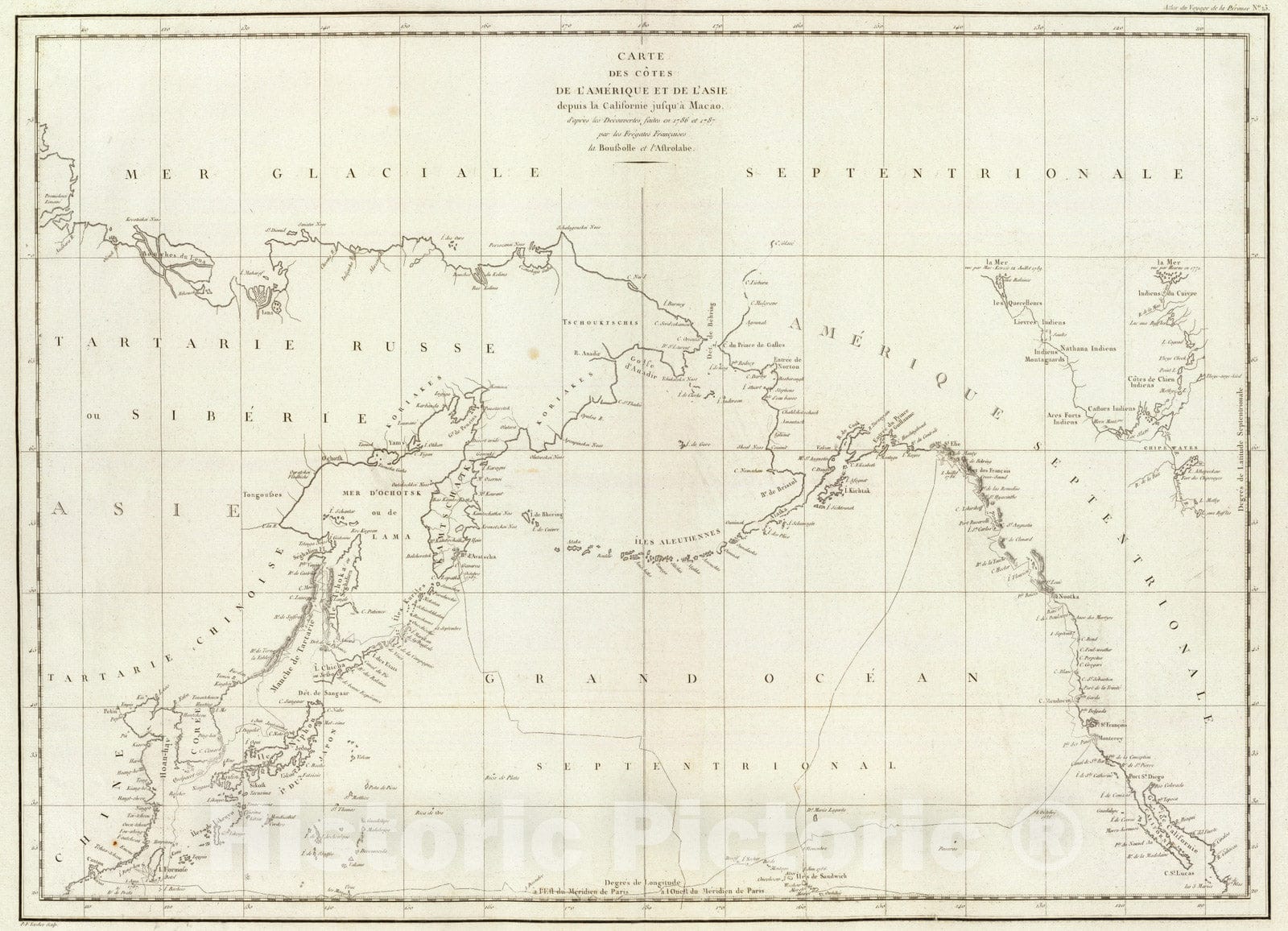 Historic Map : North Pacific Ocean, Asia; America 1797 Cotes, l'Amerique, l'Asie. , Vintage Wall Art