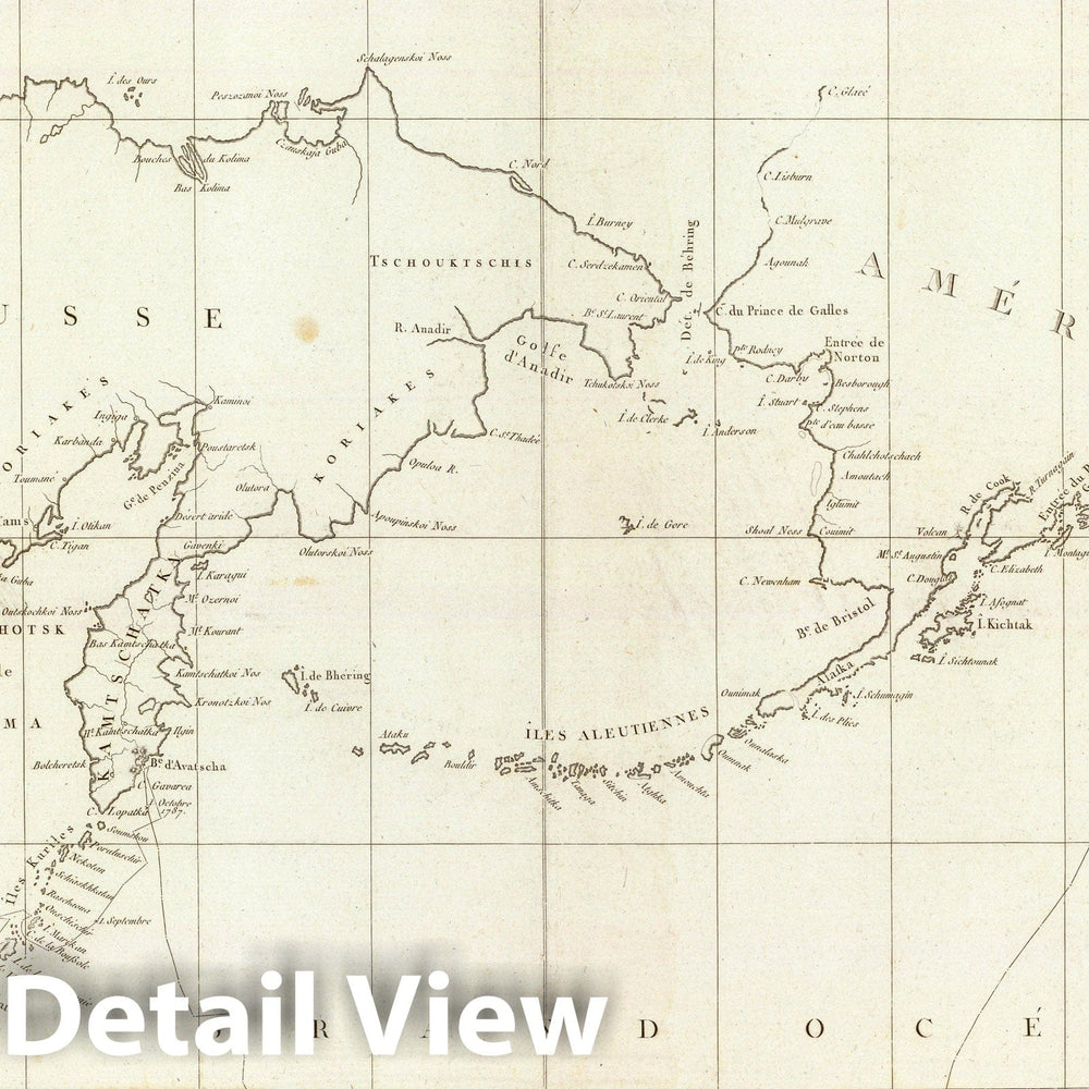 Historic Map : North Pacific Ocean, Asia; America 1797 Cotes, l'Amerique, l'Asie. , Vintage Wall Art