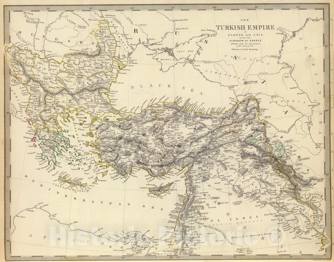 Historic Map : 1843 Turkish Empire, Greece. - Vintage Wall Art