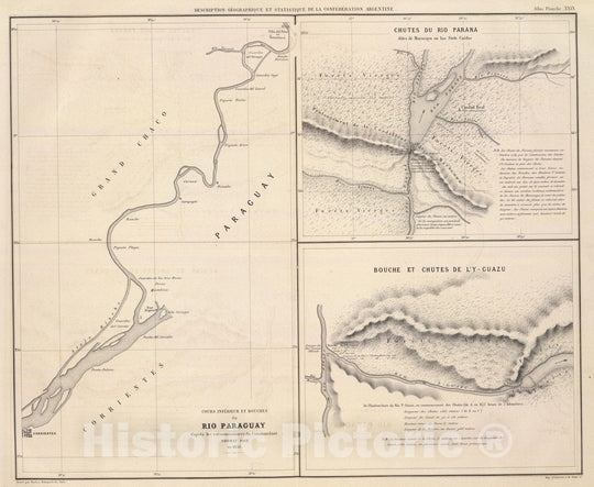 Historic Map : Argentina; Paraguay, Paraguay River 1873 Rio Paraguay; chutes, Rio Parana et Y-Guazu. , Vintage Wall Art