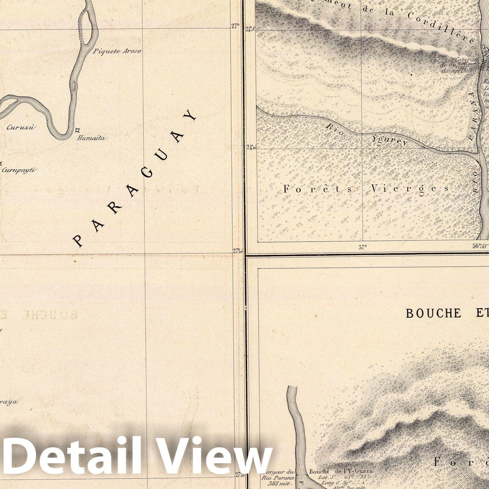 Historic Map : Argentina; Paraguay, Paraguay River 1873 Rio Paraguay; chutes, Rio Parana et Y-Guazu. , Vintage Wall Art