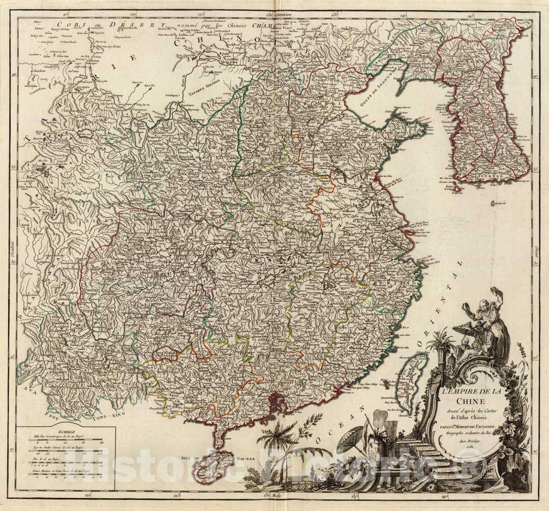 Historic Wall Map : China; Korea, 1751 La Chine. , Vintage Wall Art