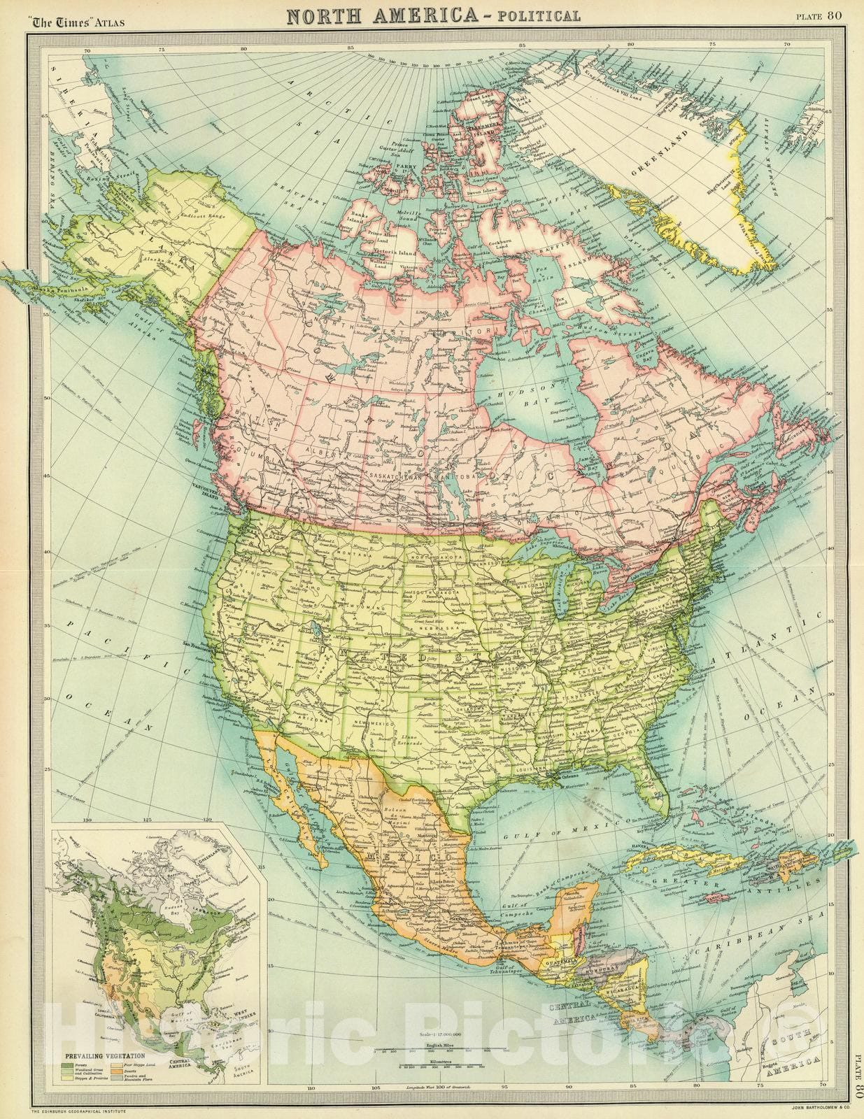 Historic Map : 1922 North America - political. - Vintage Wall Art