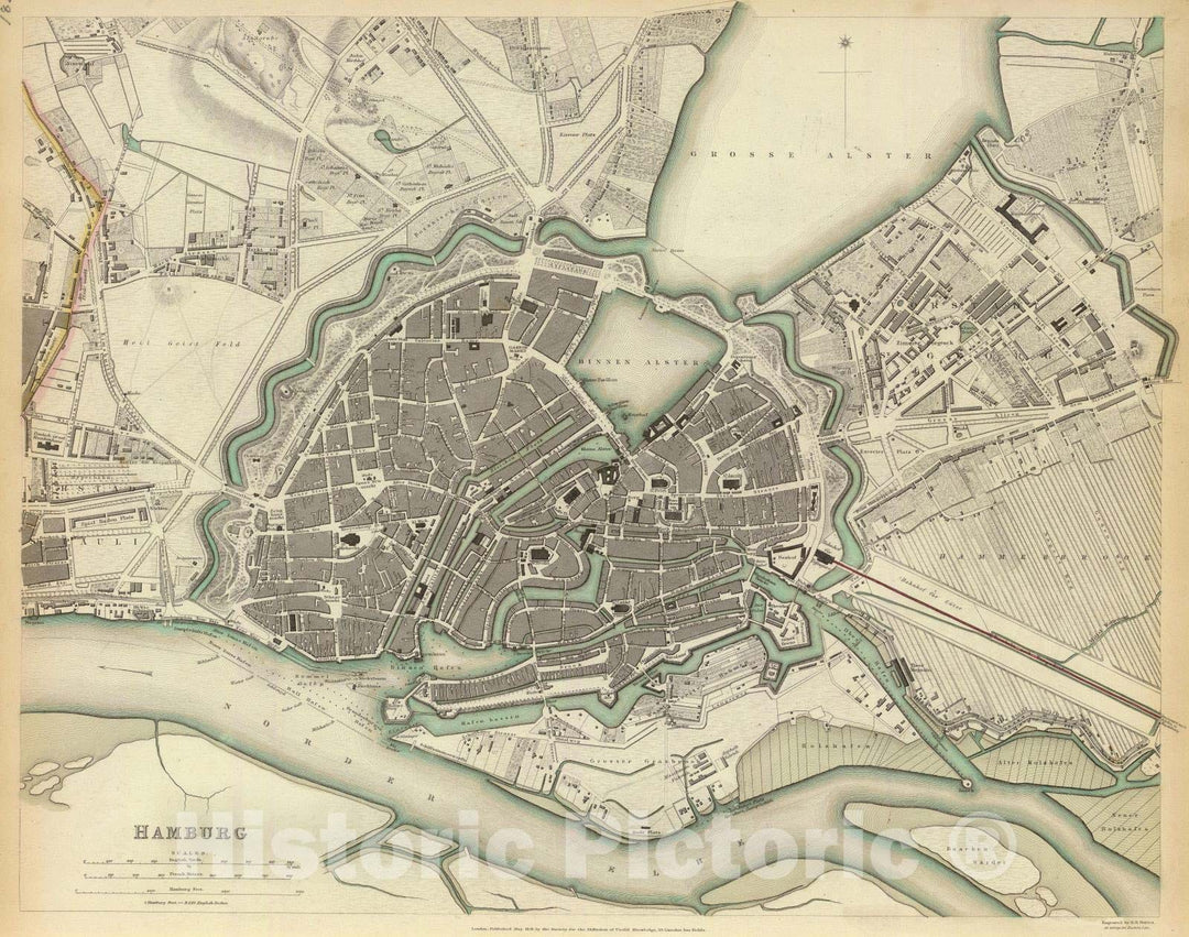 Historic Map : Germany , Hamburg Germany, 1841 Hamburg. , Vintage Wall Art