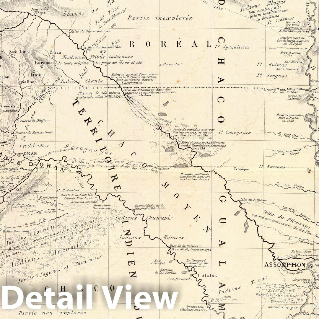 Historic Map : Argentina; Paraguay, 1873 Carte du Grand Chaco et contrees voisines. , Vintage Wall Art