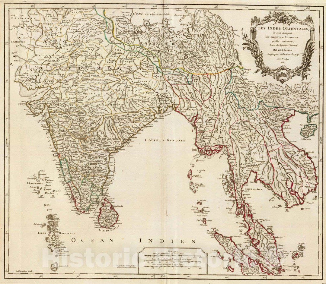 Historic Map : India; Thailand, South Asia 1751 Indes Orientales. , Vintage Wall Art