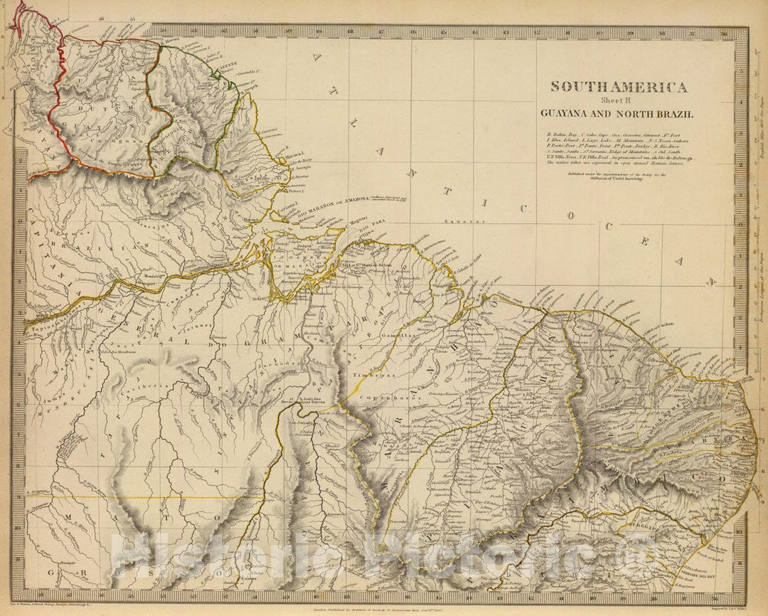 Historic Map : Guyana; Surinam, Guiana, South America 1836 Guayana, N. Brazil. , Vintage Wall Art