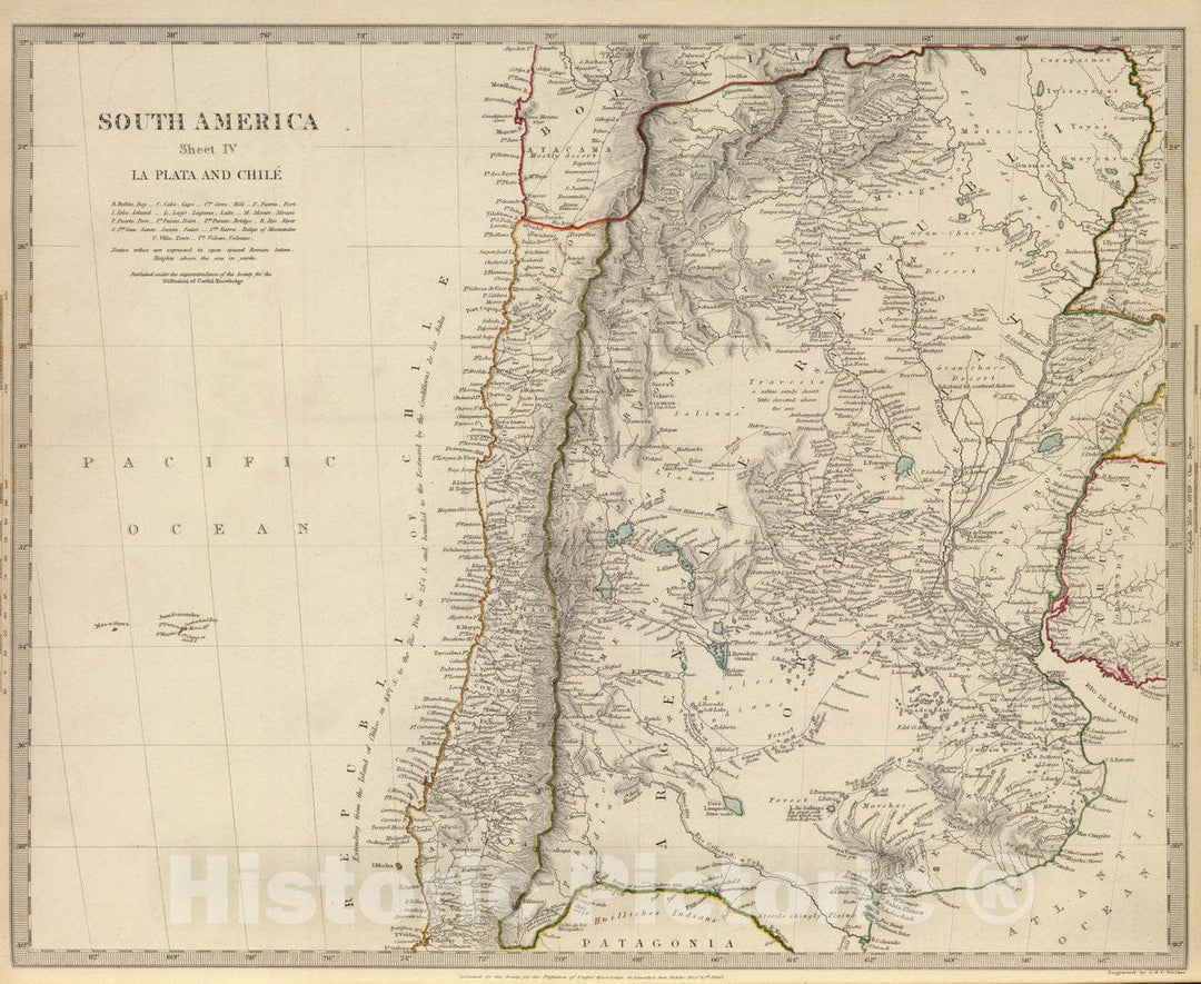 Historic Map : Argentina; Chile, 1840 La Plata, Chile. , Vintage Wall Art