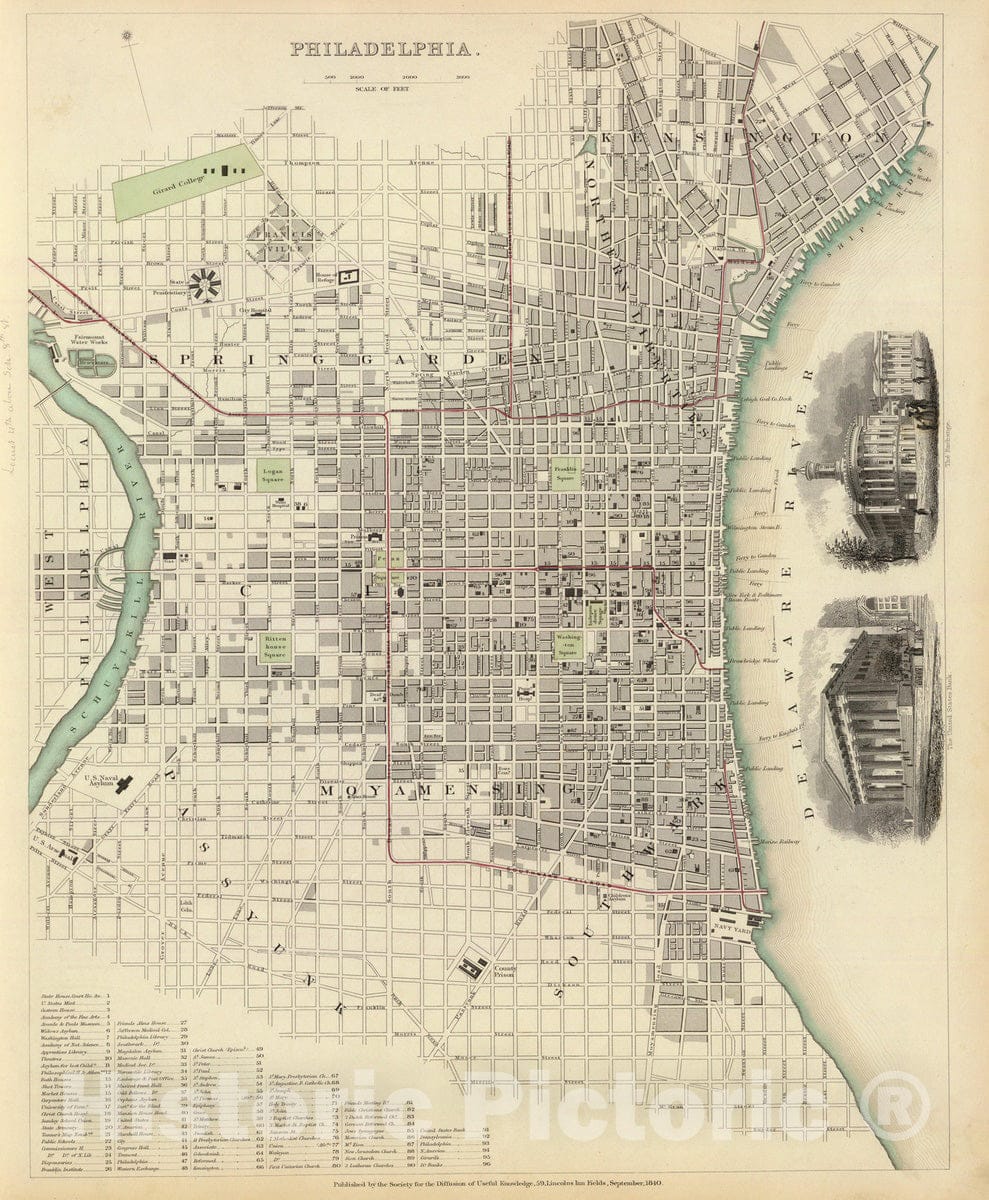 Historic Map : 1840 Philadelphia. - Vintage Wall Art