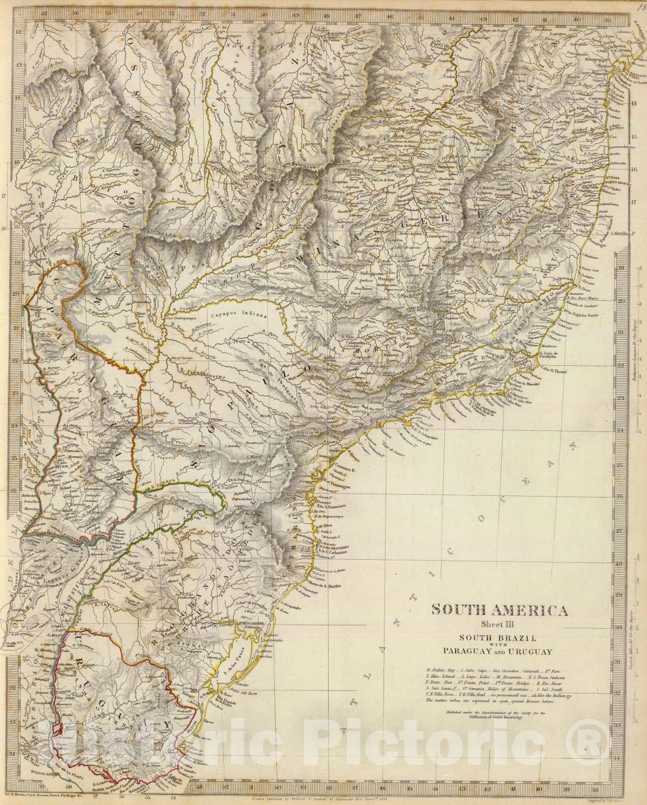 Historic Map : 1837 S. Brazil, Paraguay, Uruguay. - Vintage Wall Art