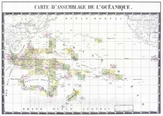 Historic Map : Southeast Asia, Asia; Pacific 1827 Carte d'assemblage de l'Oceanique. , Vintage Wall Art