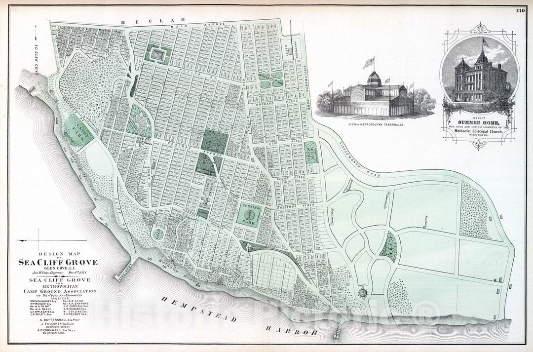 Historic Map : 1873 Design Map of Sea Cliff Grove, Glen Cove in Oyster Bay. Long Island. - Vintage Wall Art