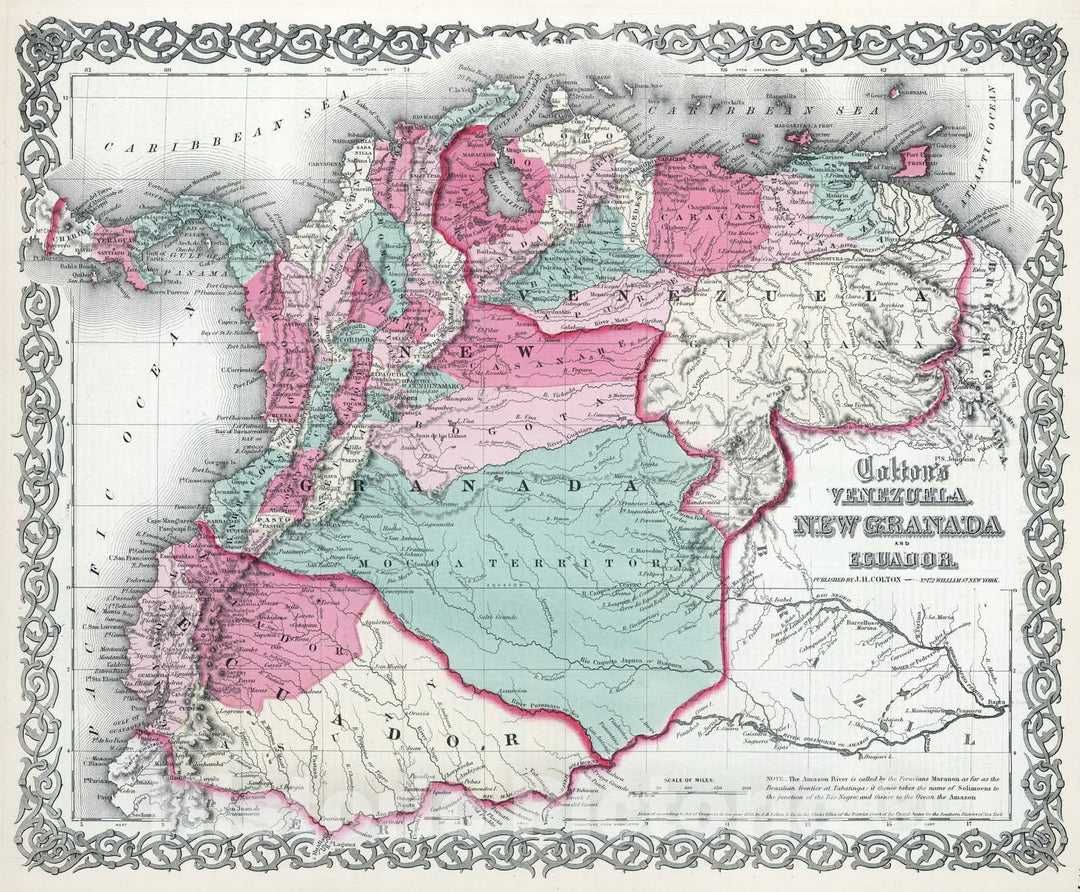 Historic Map : 1865 Venezuela, New Granada and Ecuador. - Vintage Wall Art