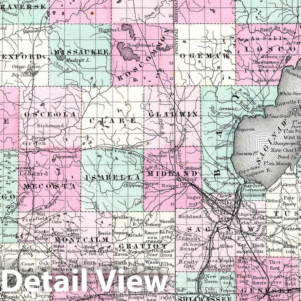 Historic Map : 1869 Michigan. - Vintage Wall Art