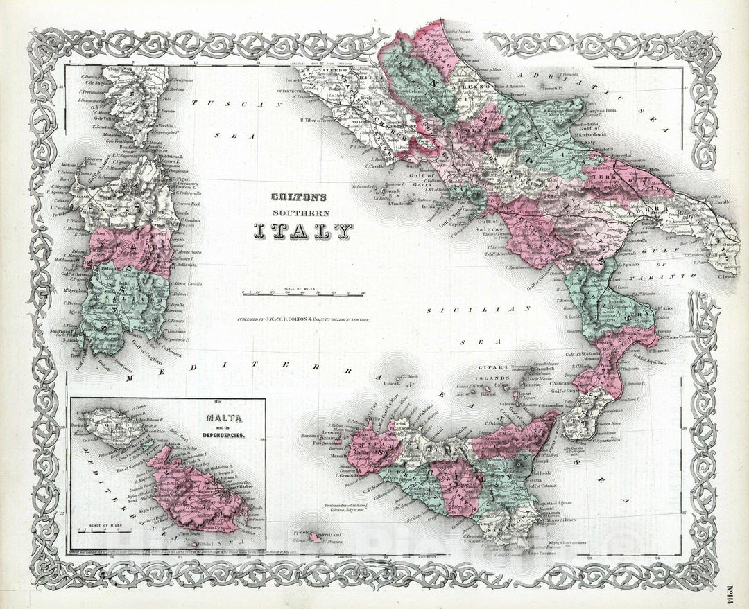 Historic Map : 1869 Southern Italy. - Vintage Wall Art