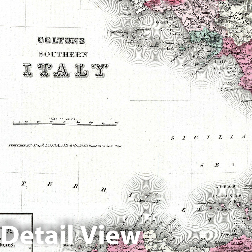 Historic Map : 1869 Southern Italy. - Vintage Wall Art