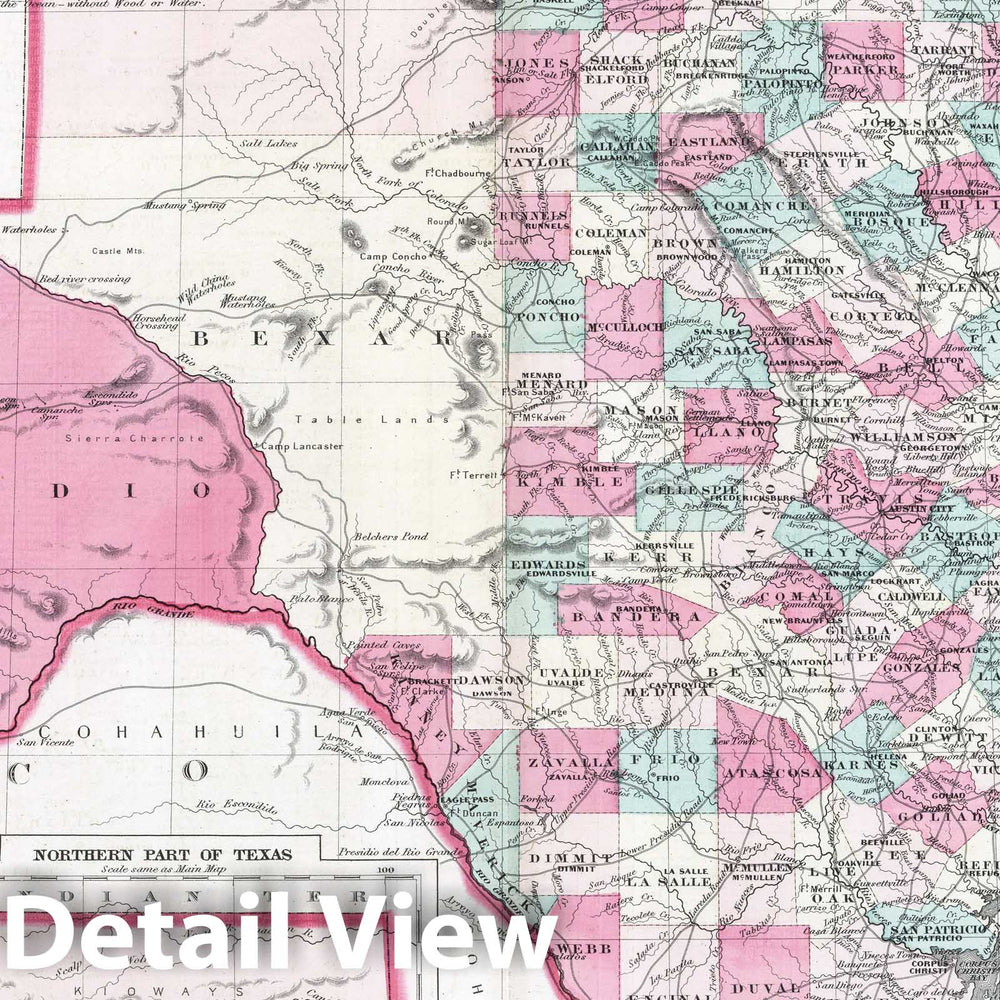 Historic Map : 1870 Texas. - Vintage Wall Art