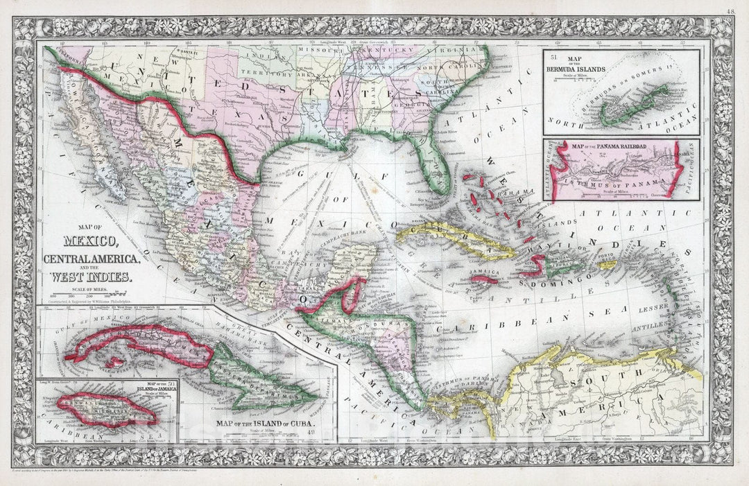 Historic Map : 1865 Mexico, Central America, & West Indies : Vintage Wall Art