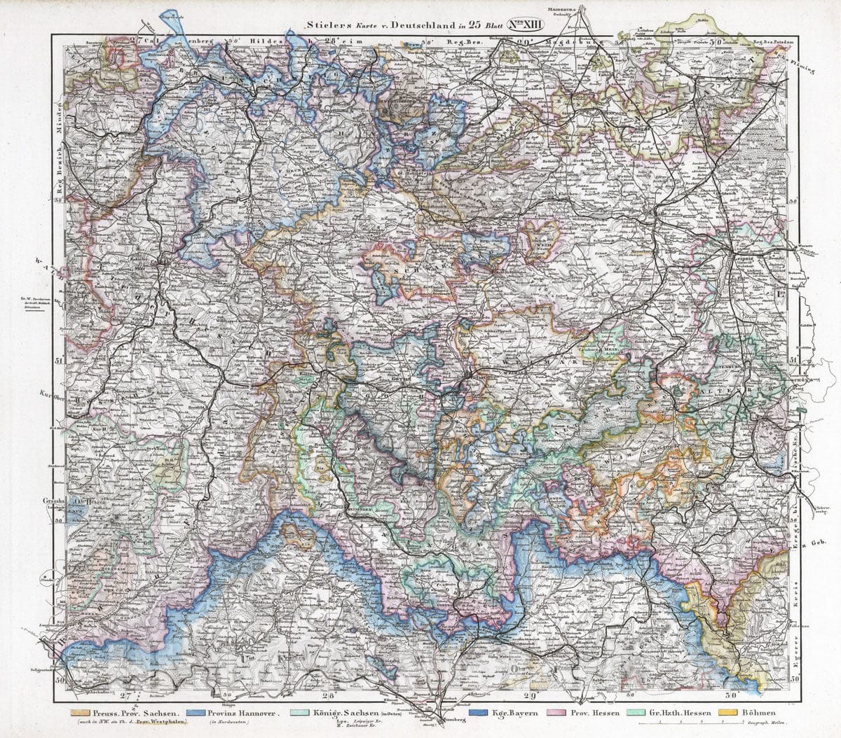 Historic Map : Germany, 1867 No. XIII. Deutschland, Niederlande, Belgien, Schweiz. (Germany, Netherlands, Belgium, Switzerland). , Vintage Wall Art