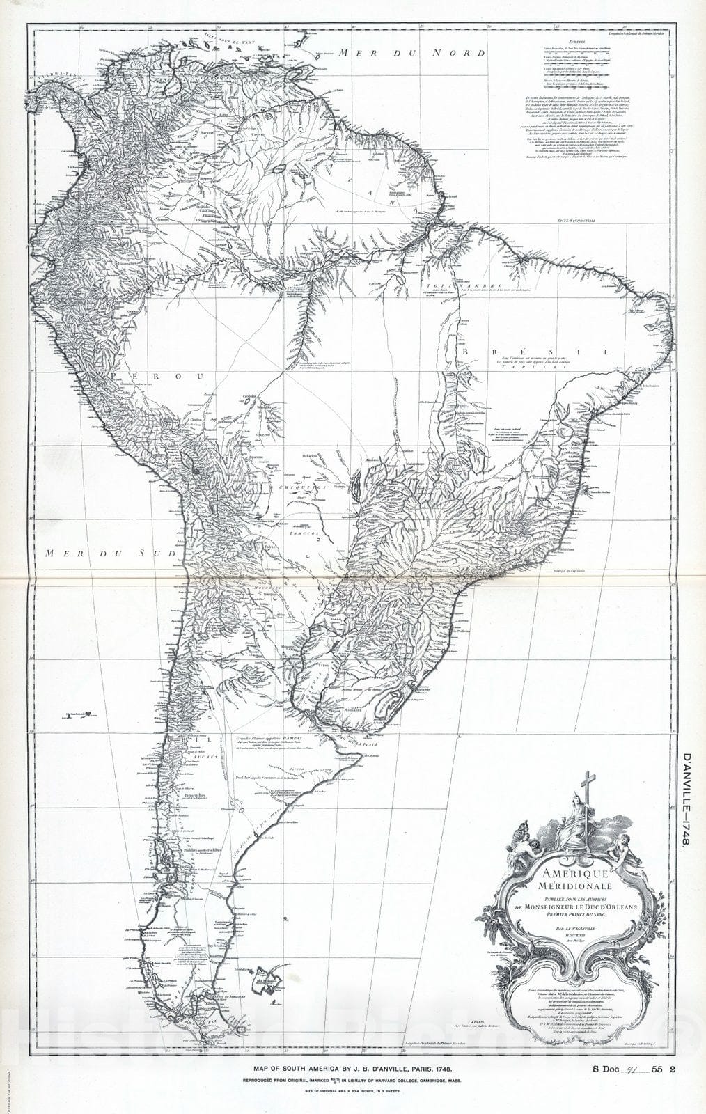 Historic Map : National Atlas - 1748 South America by D'Anville. - Vintage Wall Art