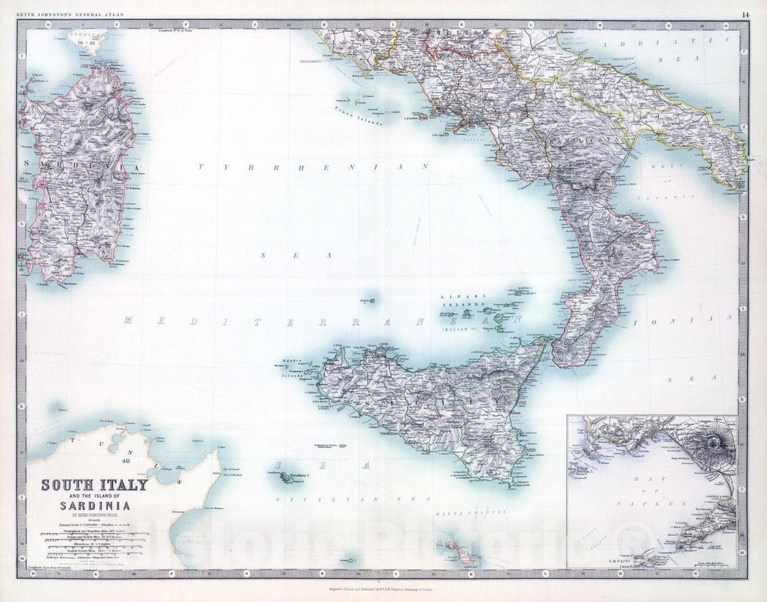 Historic Map : 1893 South Italy and the Island of Sardinia. - Vintage Wall Art