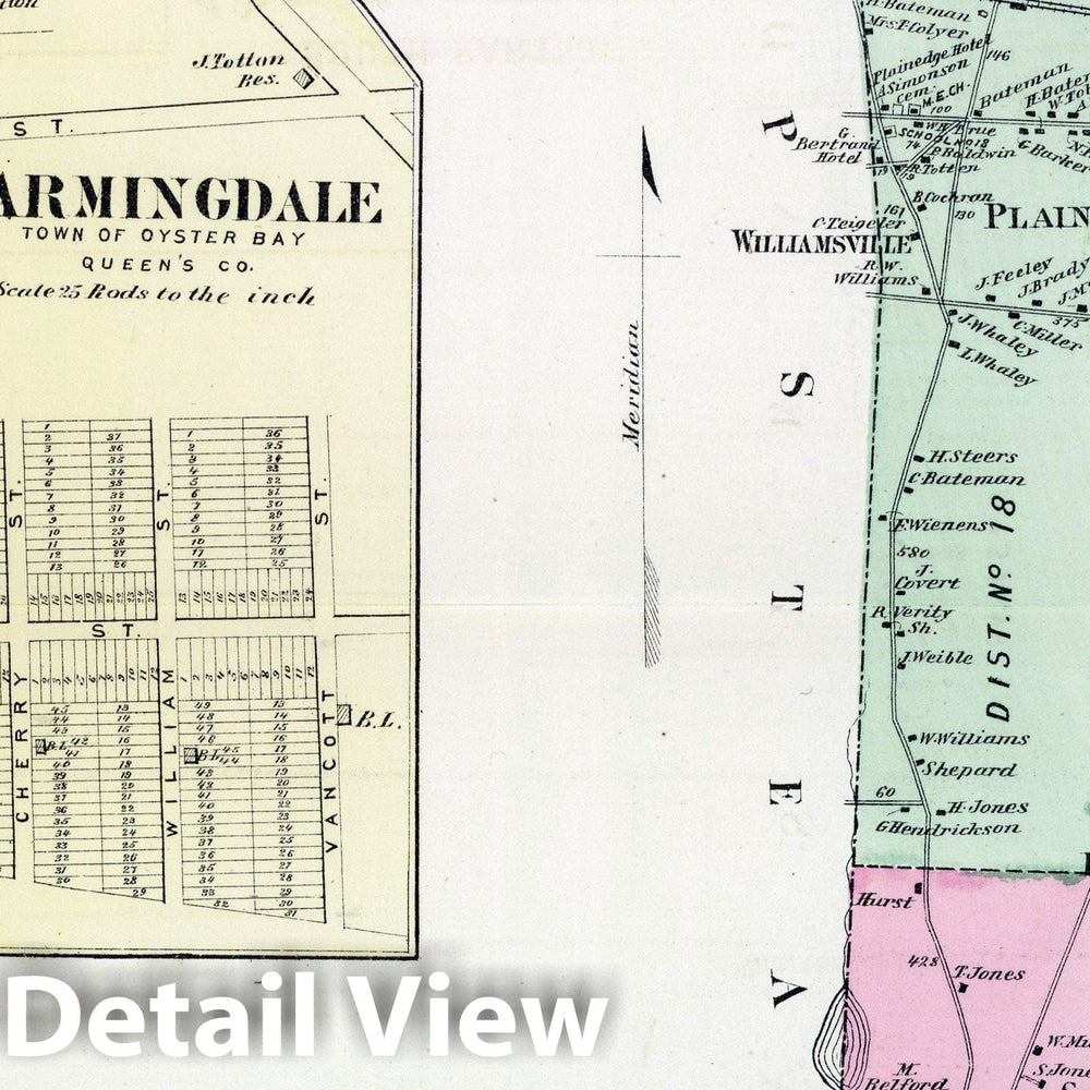 Historic Wall Map : 1873 South Part of Oyster Bay, Farmingdale, Jericho, in Oyster Bay. Long Island. - Vintage Wall Art