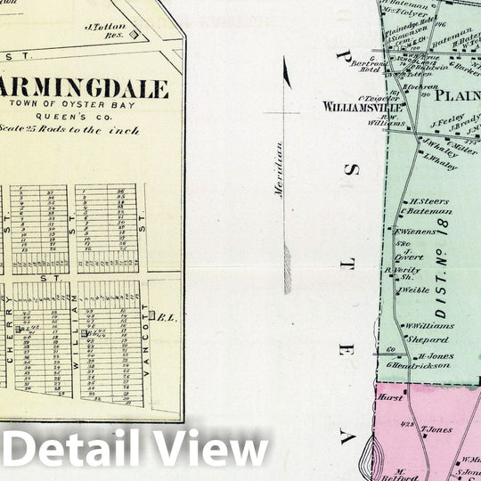 Historic Wall Map : 1873 South Part of Oyster Bay, Farmingdale, Jericho, in Oyster Bay. Long Island. - Vintage Wall Art