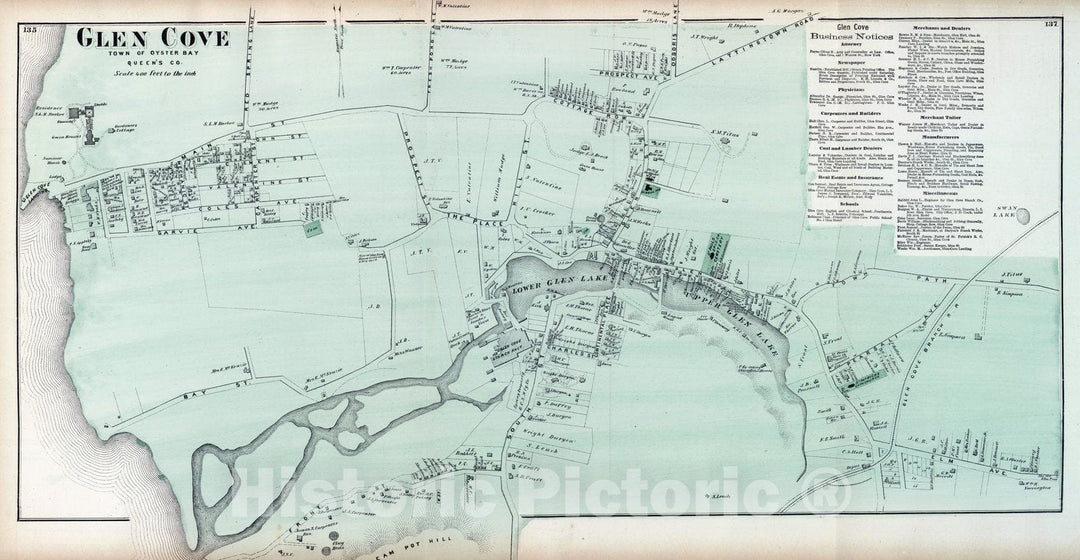 Historic Map : 1873 Glen Cove in Oyster Bay. Long Island. - Vintage Wall Art