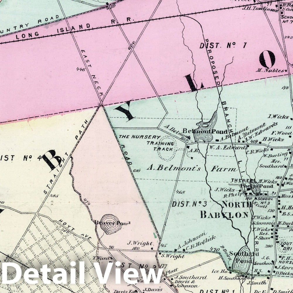 Historic Map : 1873 Half Way Hollow Hills, Babylon, Commac, in Huntington. Long Island. - Vintage Wall Art