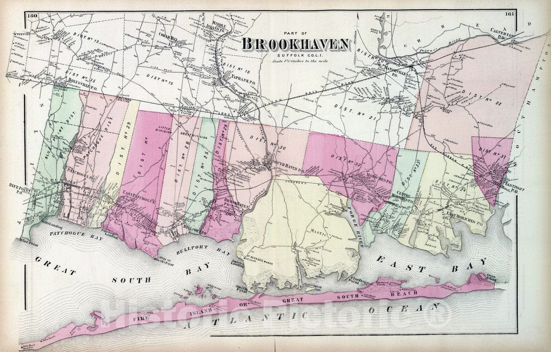 Historic Map : 1873 Brookhaven. Long Island. v1 - Vintage Wall Art