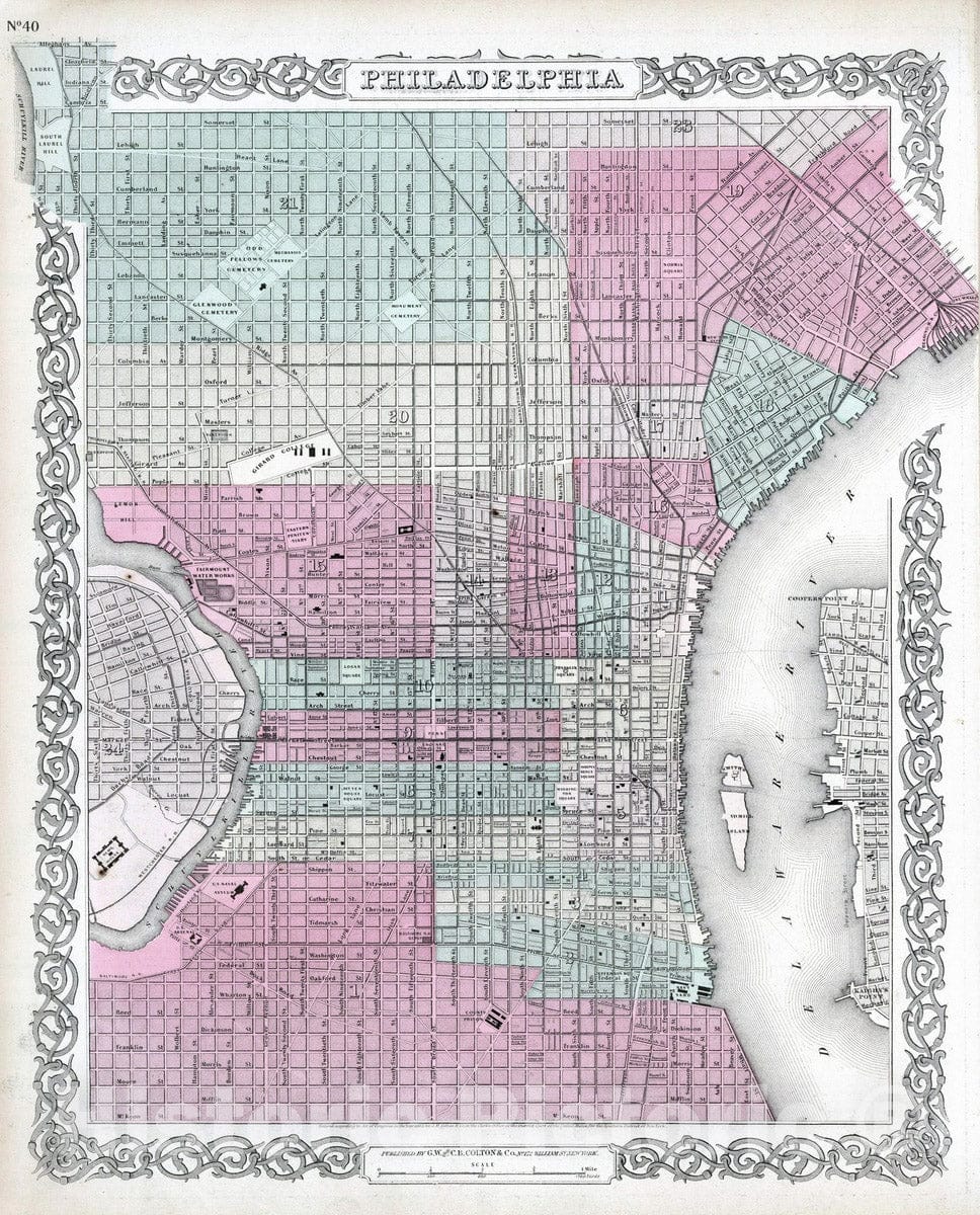 Historic Map : 1869 Philadelphia, Pennsylvania. - Vintage Wall Art