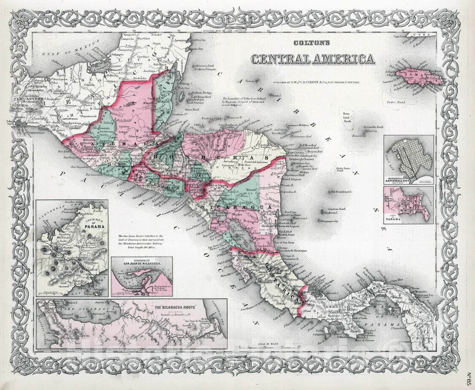 Historic Map : 1869 Central America : Vintage Wall Art