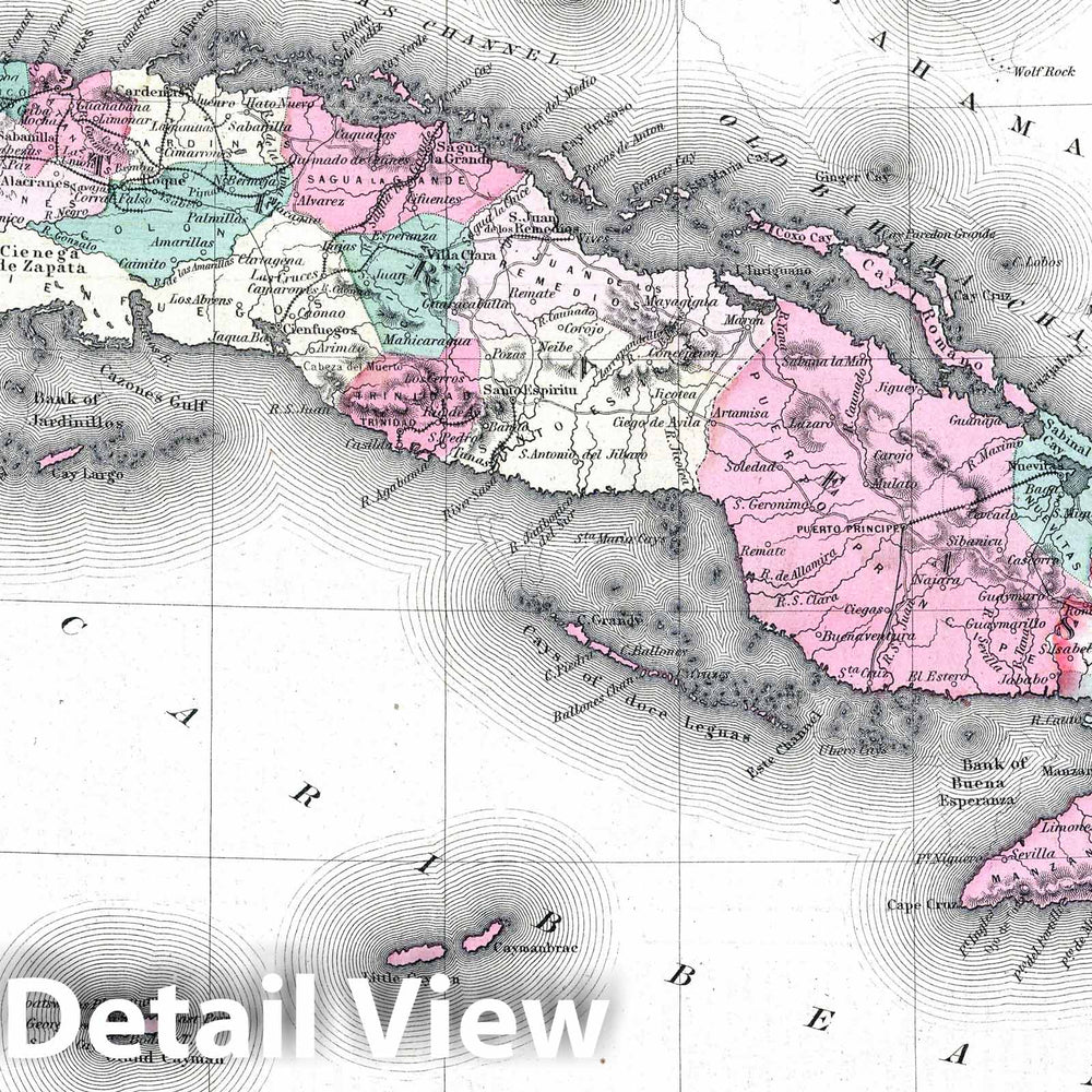 Historic Map : 1869 Cuba, Jamaica and Puerto Rico. - Vintage Wall Art