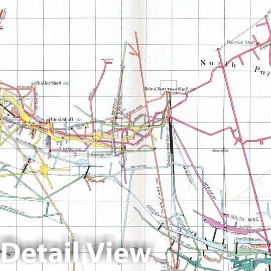 Historic Map : Geologic Atlas - 1870 Plate 4. Horizontal Map Virginia Mines Workings, Comstock Lode. - Vintage Wall Art