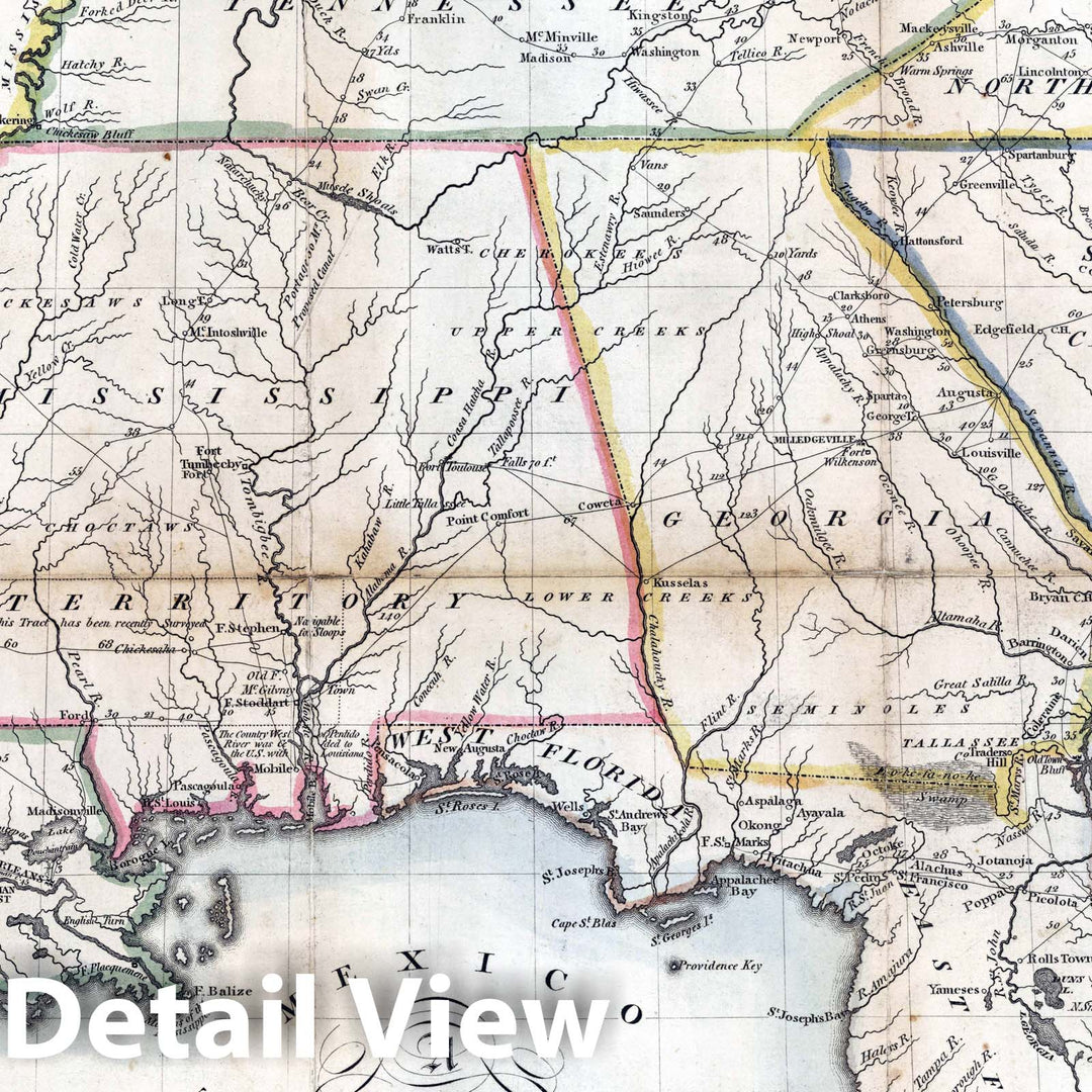 Historic Map : National Atlas - 1813 Southern Section of the United States including Florida. - Vintage Wall Art