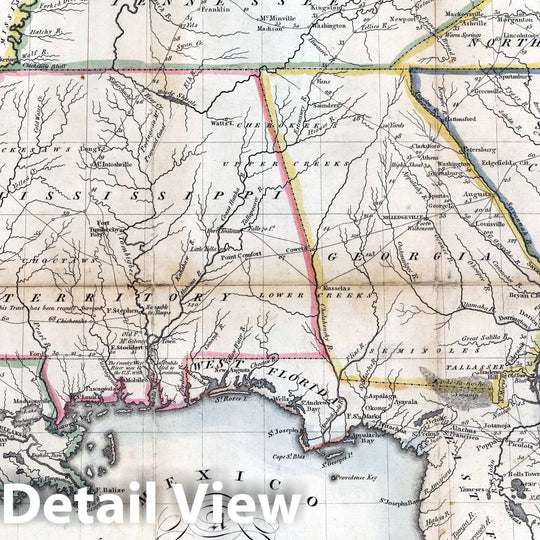 Historic Map : National Atlas - 1813 Southern Section of the United States including Florida. - Vintage Wall Art