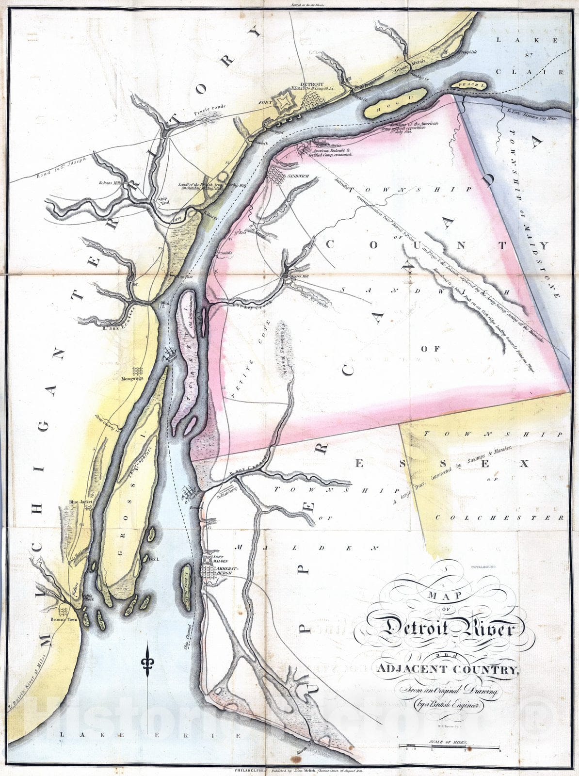 Historic Map : National Atlas - 1813 Map of Detroit River and Adjacent Country. - Vintage Wall Art