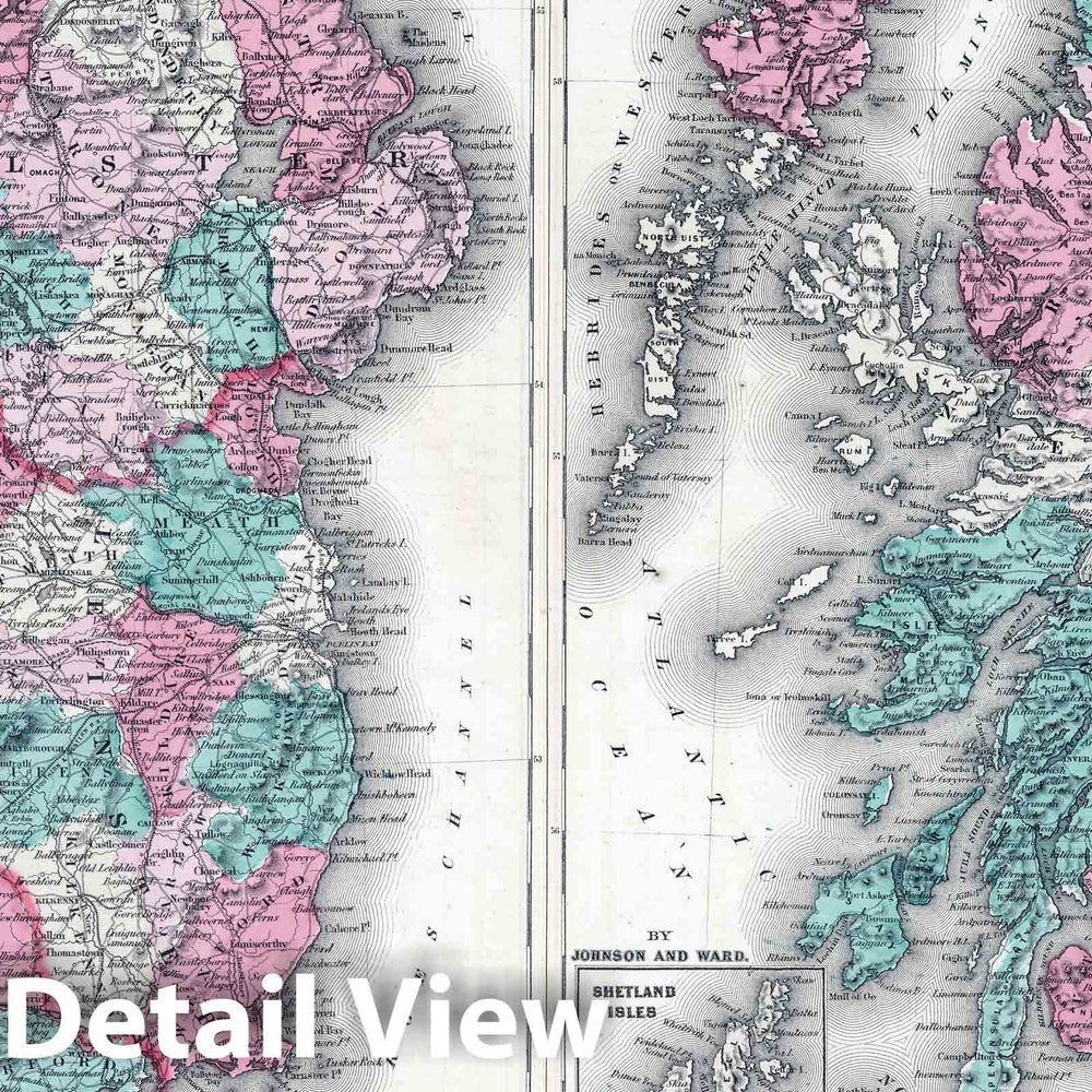 Historic Map : 1865 Ireland, Scotland. - Vintage Wall Art