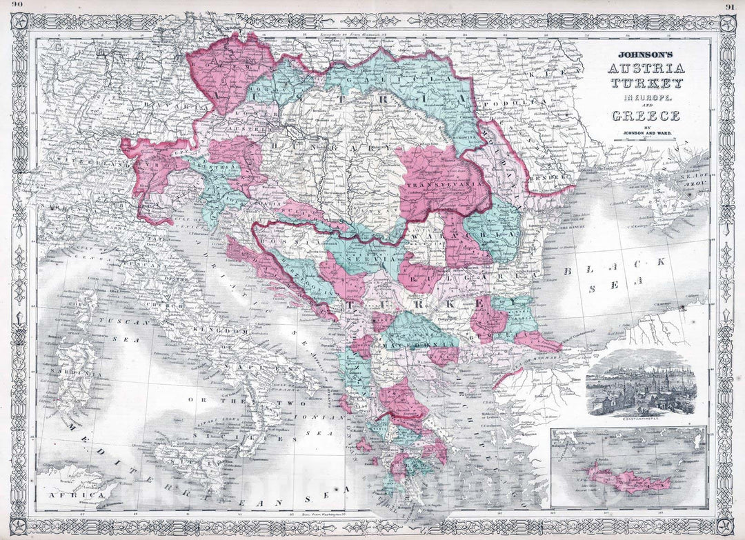 Historic Map : 1865 Austria, Turkey, Hungary, Macedonia. - Vintage Wall Art