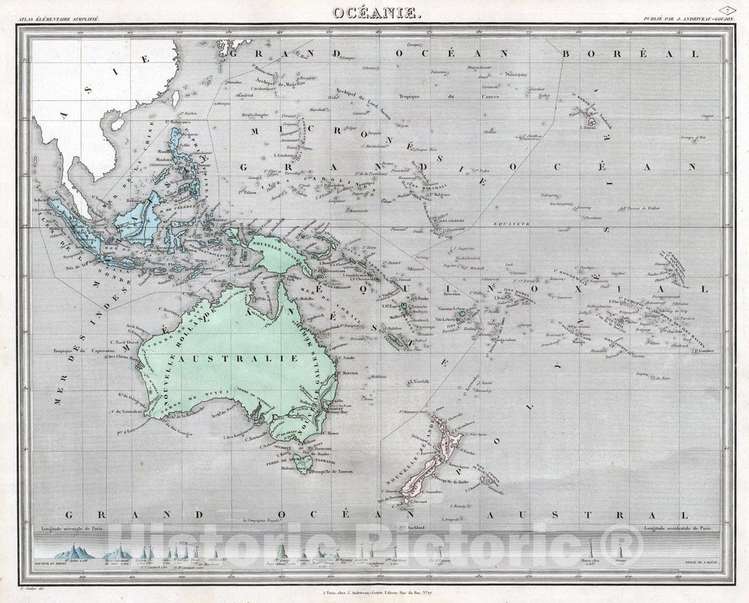 Historic Map : Australia; New Zealand; Indonesia; Philippines, Oceania, Pacific 1838 Oceanie. , Vintage Wall Art