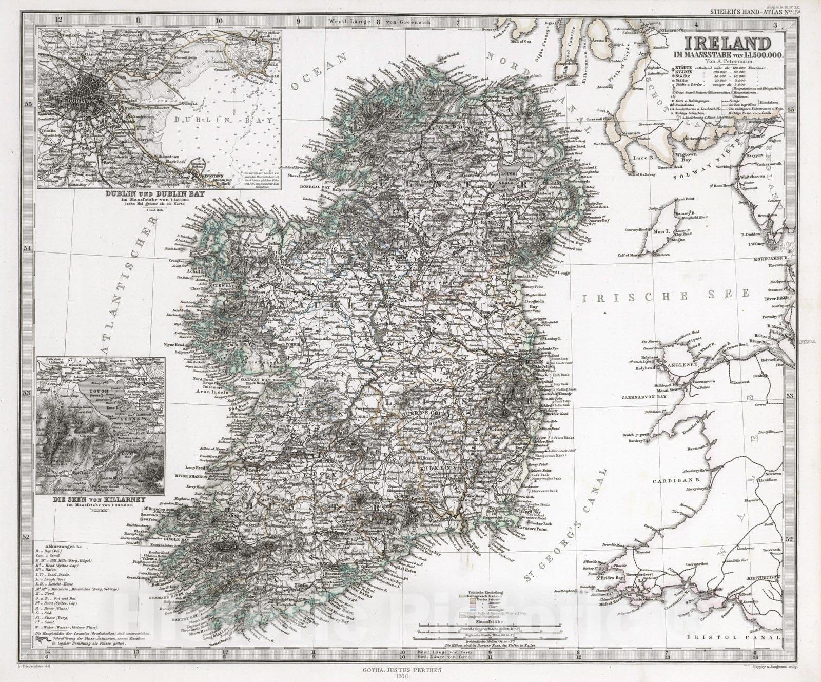 Historic Map : 1866 Ireland. - Vintage Wall Art