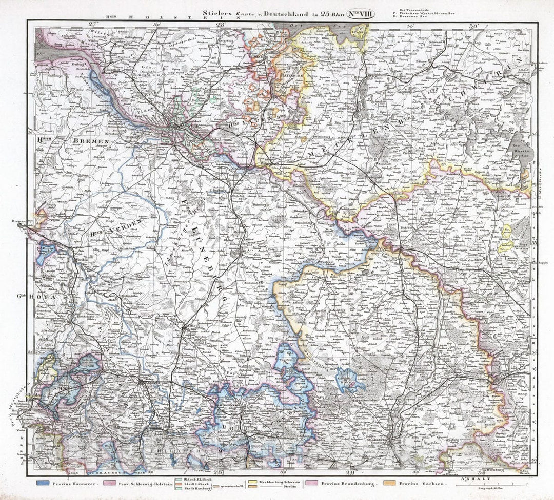 Historic Map : Germany, 1867 No. VIII. Deutschland, Niederlande, Belgien, Schweiz. (Germany, Netherlands, Belgium, Switzerland). , Vintage Wall Art