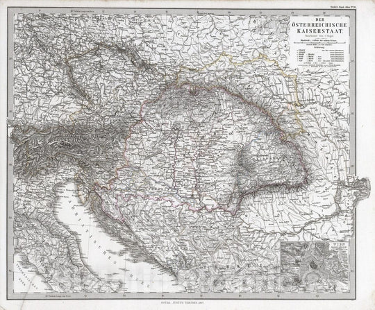 Historic Map : Austria; Hungary; Slovenia; Slovakia, 1867 Der Osterreichische Kaiserstaat. (Austro Hungarian Empire). , Vintage Wall Art