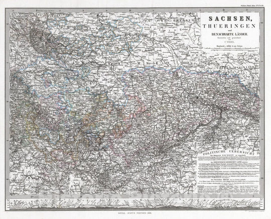 Historic Map : Germany, 1866 Sachsen, Thuringen und Benachbarte Laender. (Saxony, Thuringen and Neighboring Countries). , Vintage Wall Art