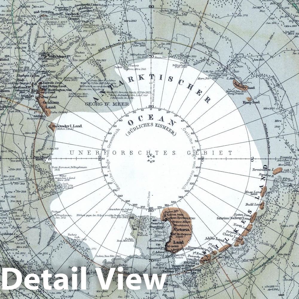 Historic Map : 1869 Sud-Polar-Karte. (Southern Hemisphere). - Vintage Wall Art