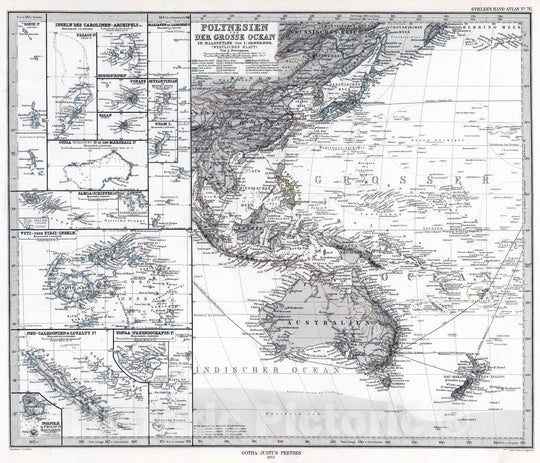 Historic Map : Polynesia, Pacific 1872 Polynesien und Der Grosse Ocean. (Western Polynesia and Pacific). , Vintage Wall Art